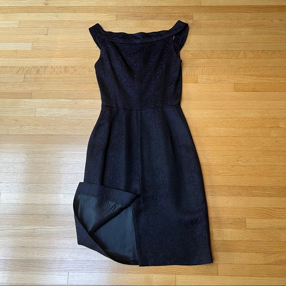 REISS black and purple jacquard dress with Bardot neck “Sylvia” 28/8134/81 814 - Picture 2 of 10